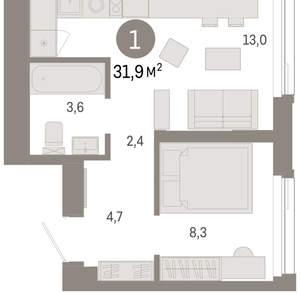 1-к квартира, вторичка, 32м2, 4/25 этаж