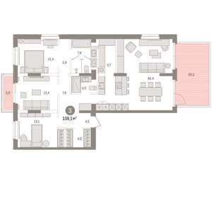 3-к квартира, вторичка, 139м2, 2/16 этаж