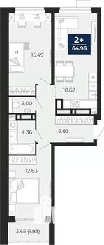 2-к квартира, вторичка, 67м2, 16/23 этаж