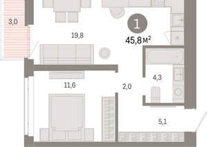 1-к квартира, вторичка, 46м2, 8/25 этаж