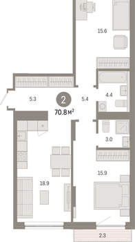 2-к квартира, вторичка, 71м2, 5/8 этаж