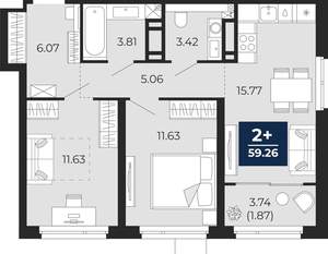 2-к квартира, вторичка, 57м2, 11/22 этаж