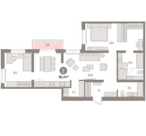 2-к квартира, вторичка, 96м2, 5/16 этаж