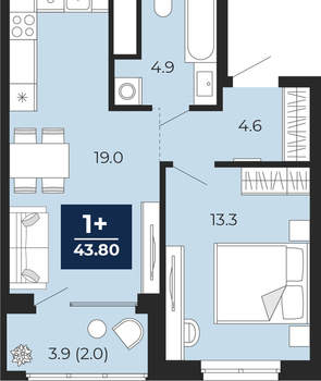 1-к квартира, вторичка, 44м2, 2/16 этаж