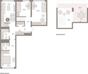 3-к квартира, вторичка, 109м2, 7/9 этаж