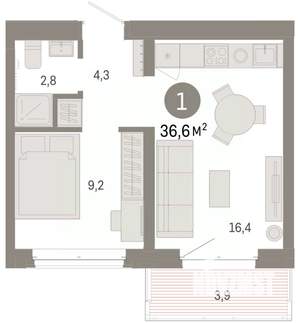 1-к квартира, вторичка, 37м2, 5/11 этаж