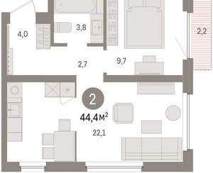1-к квартира, вторичка, 44м2, 6/16 этаж