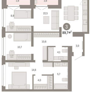 3-к квартира, вторичка, 90м2, 15/16 этаж