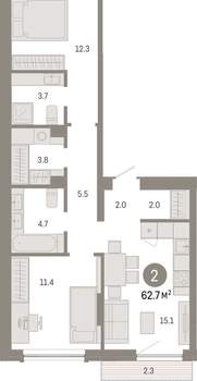 2-к квартира, вторичка, 63м2, 2/8 этаж