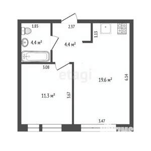 1-к квартира, вторичка, 40м2, 14/15 этаж