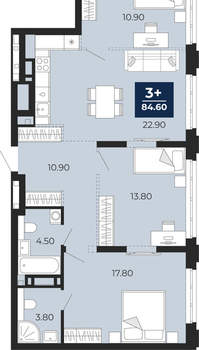 3-к квартира, вторичка, 85м2, 9/24 этаж