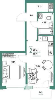 2-к квартира, вторичка, 42м2, 13/25 этаж