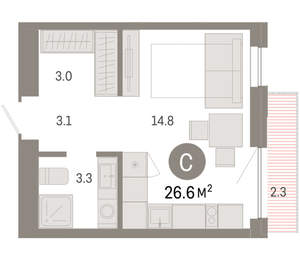 Студия квартира, вторичка, 27м2, 8/8 этаж