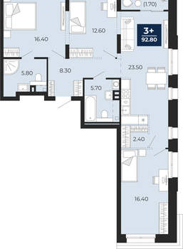 3-к квартира, вторичка, 94м2, 2/24 этаж