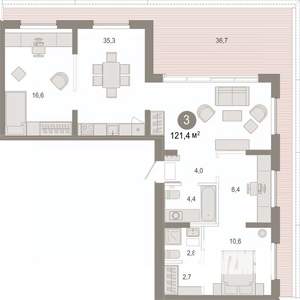 3-к квартира, вторичка, 121м2, 9/9 этаж