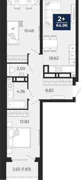 2-к квартира, вторичка, 63м2, 13/22 этаж