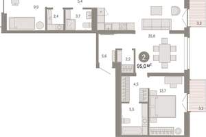 2-к квартира, вторичка, 95м2, 4/16 этаж