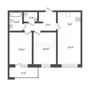 2-к квартира, вторичка, 56м2, 19/19 этаж