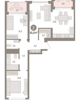 2-к квартира, вторичка, 81м2, 2/8 этаж