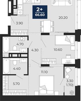 2-к квартира, вторичка, 67м2, 3/24 этаж