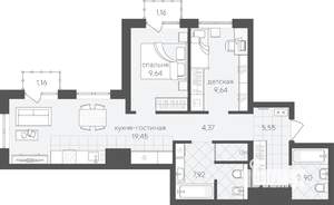2-к квартира, сданный дом, 63м2, 9/24 этаж
