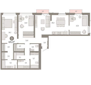 3-к квартира, вторичка, 125м2, 3/16 этаж