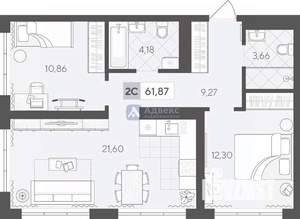 2-к квартира, вторичка, 62м2, 15/17 этаж