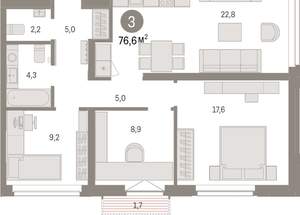 3-к квартира, вторичка, 77м2, 3/16 этаж