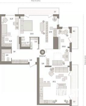 3-к квартира, вторичка, 154м2, 25/25 этаж