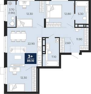 3-к квартира, вторичка, 89м2, 15/24 этаж