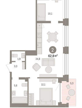 2-к квартира, вторичка, 63м2, 5/8 этаж
