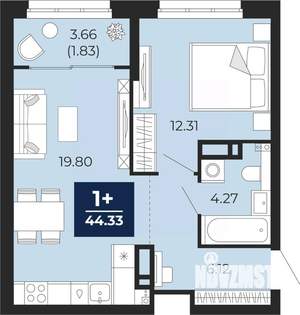 1-к квартира, вторичка, 44м2, 13/16 этаж
