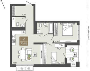 2-к квартира, вторичка, 71м2, 13/15 этаж