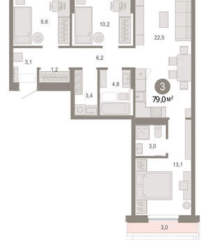 3-к квартира, вторичка, 79м2, 7/17 этаж