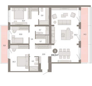 3-к квартира, вторичка, 151м2, 6/11 этаж