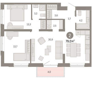 2-к квартира, вторичка, 79м2, 3/11 этаж