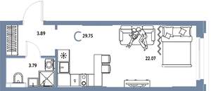 Студия квартира, вторичка, 30м2, 3/25 этаж