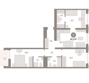 3-к квартира, вторичка, 81м2, 4/10 этаж