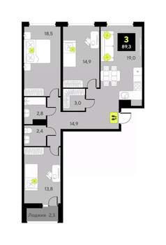 3-к квартира, вторичка, 89м2, 5/9 этаж