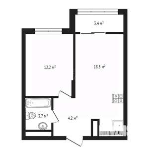 1-к квартира, вторичка, 45м2, 2/10 этаж