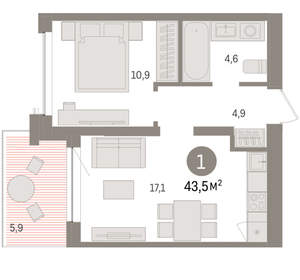 1-к квартира, вторичка, 43м2, 2/8 этаж
