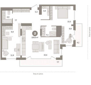 2-к квартира, вторичка, 109м2, 25/25 этаж