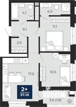 2-к квартира, вторичка, 57м2, 8/16 этаж