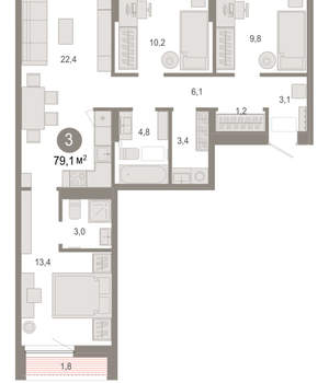 3-к квартира, вторичка, 79м2, 3/17 этаж