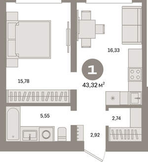 1-к квартира, вторичка, 43м2, 2/8 этаж