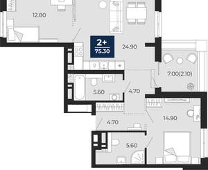 2-к квартира, вторичка, 75м2, 16/24 этаж