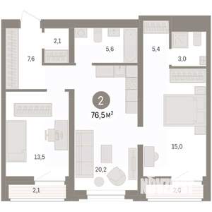 2-к квартира, вторичка, 77м2, 3/8 этаж