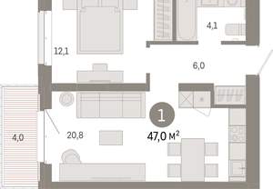 1-к квартира, вторичка, 47м2, 5/11 этаж