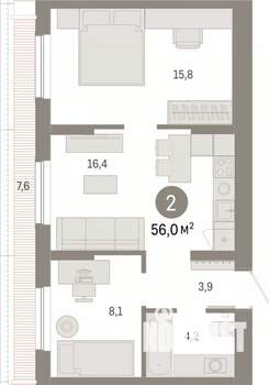 2-к квартира, вторичка, 56м2, 7/7 этаж
