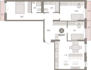3-к квартира, вторичка, 96м2, 3/7 этаж